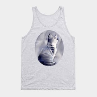 Expressive Watercolor Cat with Polka Dot Background Tank Top